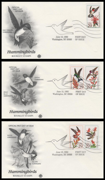 2642 - 2646 / 29c Hummingbirds 1992 Set of 3 PCS First Day Cover