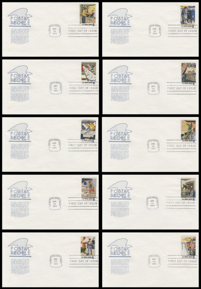 1489 - 1498 / 8c Postal Service Employees 1973 Set of 10 Anderson First Day Covers
