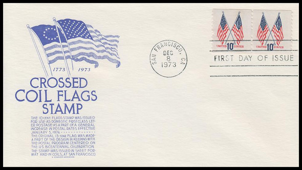 1519 / 10c 50-Star & 13-Star American Flags Coil Pair 1973 Anderson First Day Cover