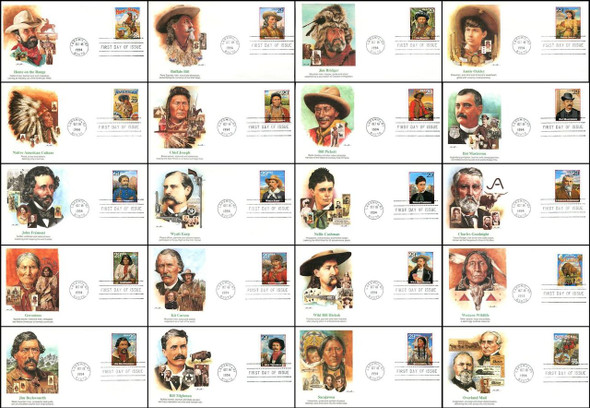 2869a - t / 29c Legends of the West : Laramie, WY Postmark 1994 Set of 20 Fleetwood FDCs