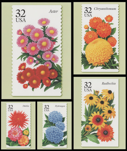 1995 32c Fall Garden Flowers Set of 5 Collectible Postcards