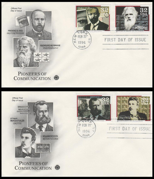 3061 - 3064 / 32c Pioneers of Communication 1996 Set of 2 PCS First Day Covers