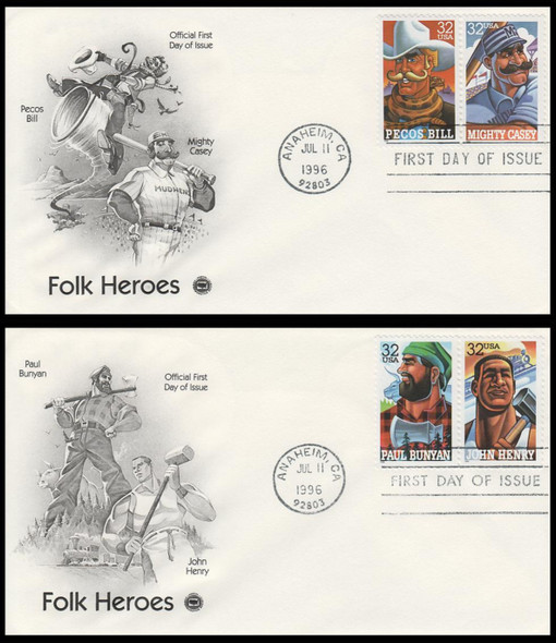 3083 - 3086 / 32c Folk Heroes 1996 Set of 2 PCS First Day Covers