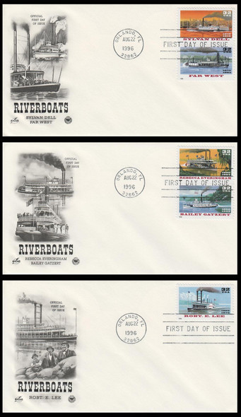 3091 - 3095 / 32c Riverboats 1996 Set of 3 Artcraft / PCS First Day Covers