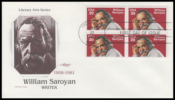2538 / 29c William Saroyan Block 1991 Artmaster First Day Cover