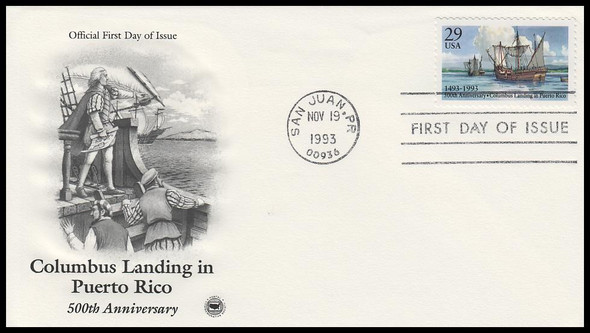 2805 / 29c Columbus Landing in Puerto Rico 1993 PCS First Day Cover