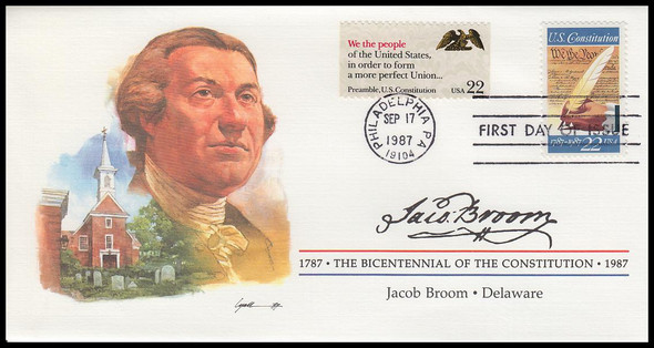 2360 / 22c Jacob Broom : Signer of the Constitution Fleetwood 4" by 7½" First Day Cover