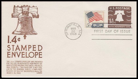 U548 / 1 4/10c Liberty Bell Embossed Stationary Envelope 1968 Anderson First Day Cover