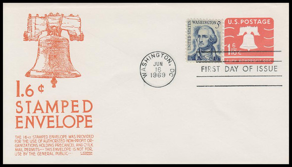 U548a / 1 6/10c Liberty Bell Embossed Stationary Envelope 1968 Anderson First Day Cover