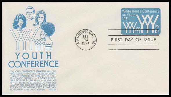 U555 / 6c White House Conference on Youth Embossed Stationary Envelope 1971 Anderson First Day Cover