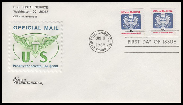 O141 / 20c Official Mail Eagle 1988 Cover Craft Cachets FDC With Insert Card (Limited Edition of Only 350 Made)