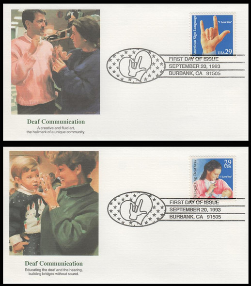 2783 - 2784 / 29c Deafness : Sign Language 1993 Set of 2 Fleetwood FDCs 2783 - 2784 / 29c Deafness : Sign Language 1993 Set of 2 Fleetwood FDCs