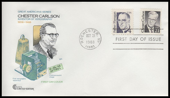 2180 / 21c Chester Carlson 1988 Cover Craft Cachets FDC With Insert Card (Limited Edition of Only 350 Made)