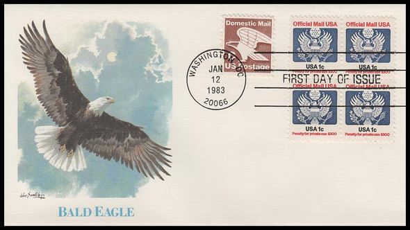 O127 / 1c Eagle Official Mail Block 1983 Fleetwood First Day Cover