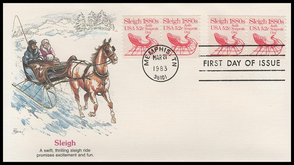 1900 / 5.2¢ Sleigh 1880s 2 Coil Pairs 1983 Fleetwood First Day Cover