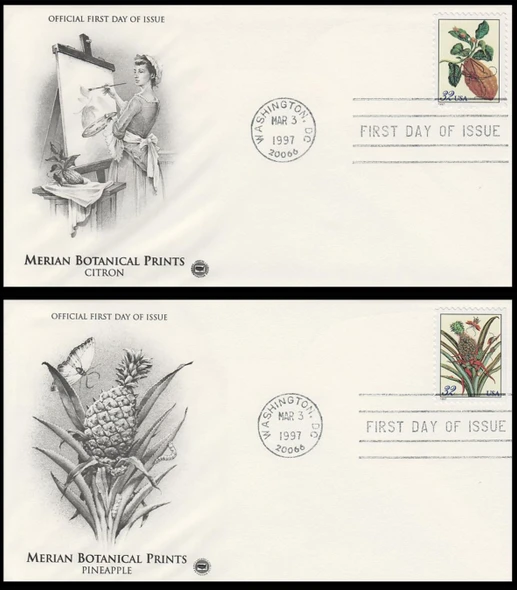 3126 - 3127 / 32c Merian Botanical Prints 1997 Set of 2 PCS First Day Covers