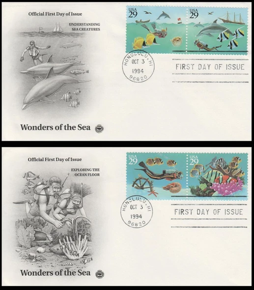 2863 - 2866 / 29c Wonders Of The Sea 1994 Set of 2 PCS First Day Covers