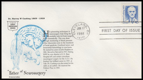2188 / 45c Dr. Harvey Cushing 1988 Aristocrat Cachets First Day Cover