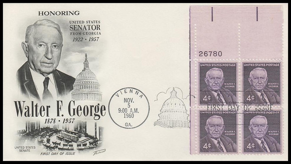 1170 / 4c Walter F. George 1960 Plate Block Fleetwood First Day Cover