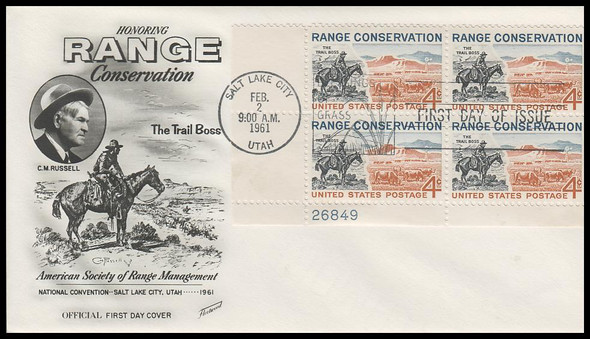 1176 / 4c Range Conservation 1961 Plate Block with Insert Card Fleetwood First Day Cover