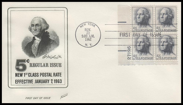 1213 / 5c George Washington 1962 Plate Block Fleetwood First Day Cover