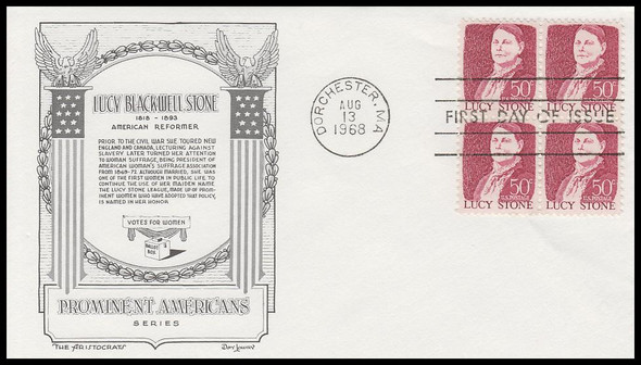 1293 / 50c Lucy Stone Block 1968 The Aristocrats First Day Cover