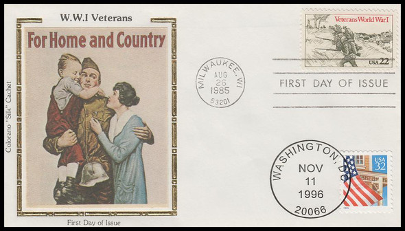2154 / 22c World War I Veterans Combo Colorano Silk First Day Cover