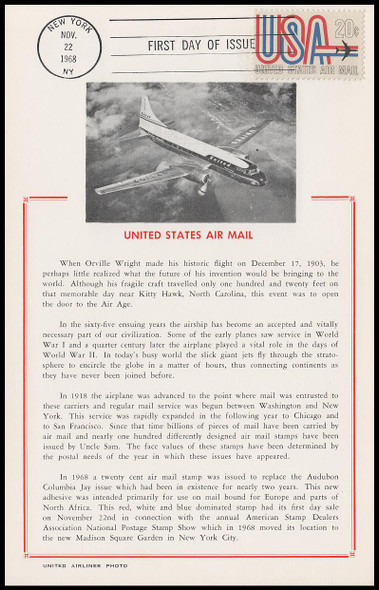 C75 / 20c USA Airmail 1968 Hammond Maxicard First Day Of Issue