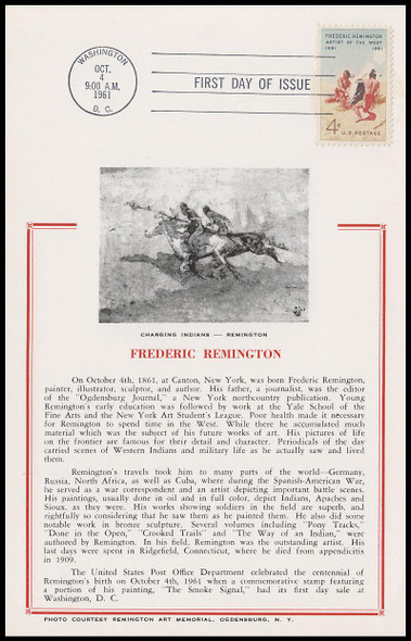 1187 / 4c Frederic Remington 1961 Hammond Maxicard First Day Of Issue