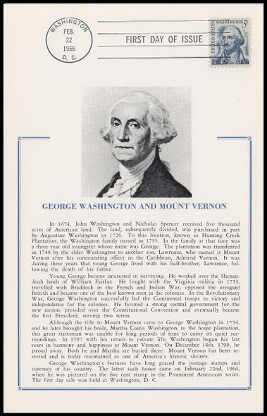 1283 / 5c George Washington 1966 Hammond Maxicard First Day Of Issue