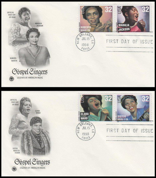 3216 - 3219 / 32c Gospel Singers 1998 Set of 2 PCS First Day Covers