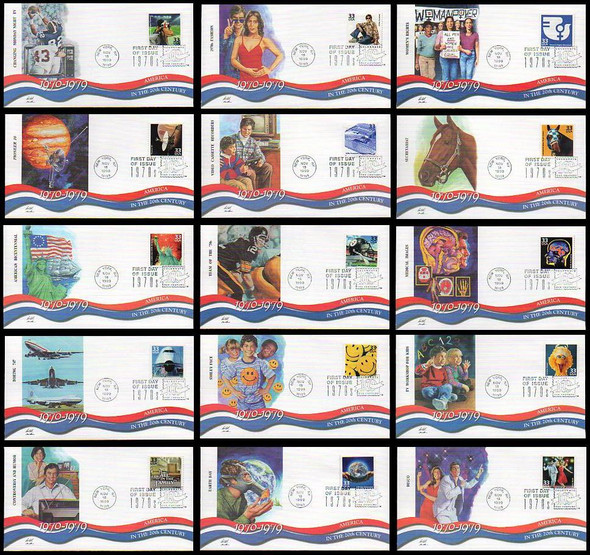 3189a-o / 33c Celebrate The Century ( CTC ) 1970s Set of 15 Fleetwood 1999 FDCs