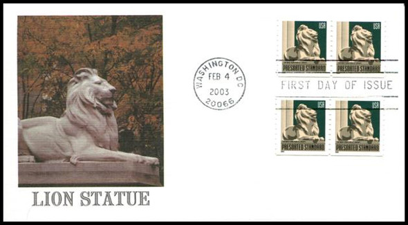 3769 / Non-Denominated (10c) New York Public Library Lion Presorted Standard Dual Coil Pairs 2003 Fleetwood FDC