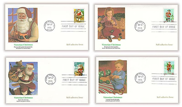 3008 - 3011 / 32c Santa and Children Self-Adhesive Issue Set of 4 Christmas Series 1995 Fleetwood FDCs