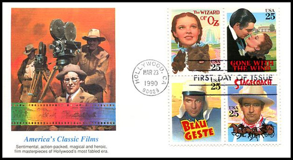 2448a / 25c Classic Films Se-Tenant Block of 4 Fleetwood 1990 FDC