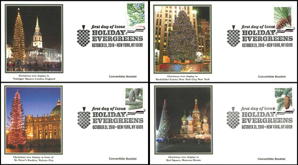 4478 - 4481 / 44c Holiday Evergreens Convertible Booklet Singles Set of 4 Fleetwood 2010 FDCs