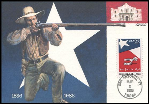 2204 / 22c Republic of Texas : San Antonio, TX Postmark 1986 Fleetwood First Day of Issue Maximum Card