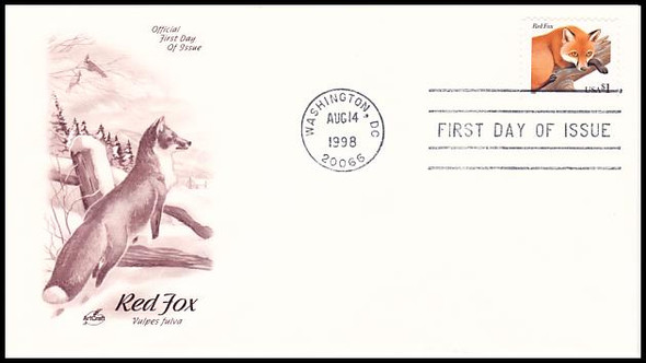 3036 / $1 Red Fox 1998 Artcraft First Day Cover