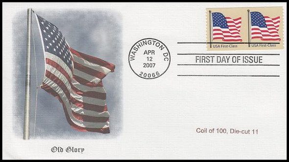 4133 / 41c Non-Denominated US Flag Coil Pair Fleetwood 2007 FDC