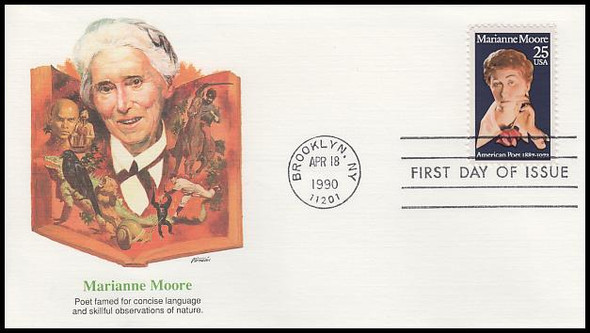 2449 / 25c Marianne Moore : Literary Arts Series 1990 Fleetwood First Day Cover