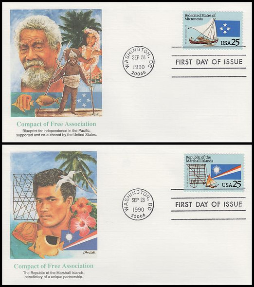 2506 - 2507 / 25c Federated States of Micronesia and Marshall Islands Set of 2 Fleetwood 1990 First Day Covers