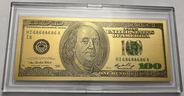 $100 Franklin Colorized Gold Foil Polymer Replica Banknote Series 1976 In Currency Slab