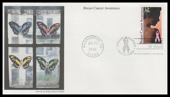 3081 / 32c Breast Cancer Awareness 1996 Mystic First Day Cover