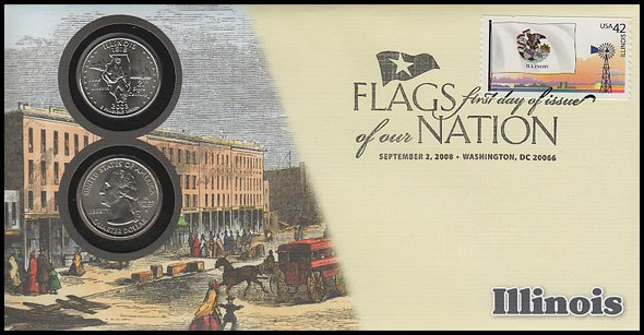 4289 / 42c Flags Of Our Nation : Illinois State Quarter Coin Fleetwood 2008 First Day Cover