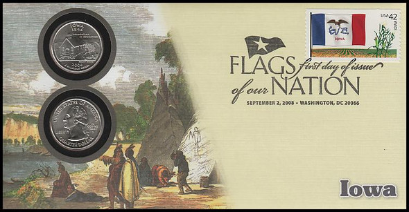 4291 / 42c Flags Of Our Nation : Iowa State Quarter Coin Fleetwood 2008 First Day Cover