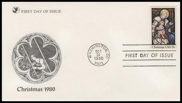 1842 / 15c Madonna and Child from Epiphany Window, Washington Cathedral Christmas 1980 Reader's Digest FDC
