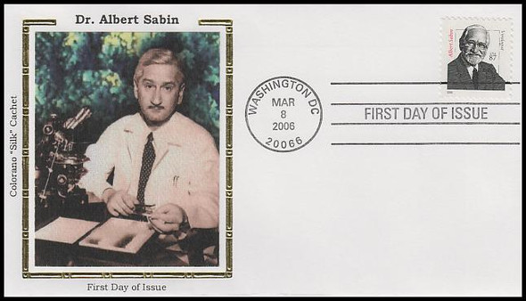 3435 / 87c Dr. Albert Sabin : Distinguished Americans Series Colorano Silk 2006 FDC