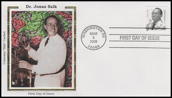 3428 / 63c Dr. Jonas Salk : Distinguished Americans Series Colorano Silk 2006 FDC