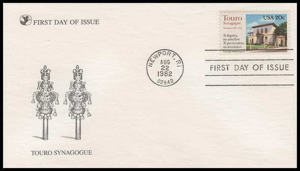 2017 - 20c Touro Synagogue 1982 Reader's Digest FDC