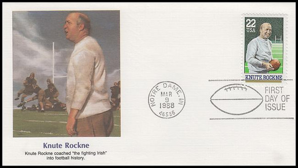 2376 / 22c Knute Rockne: Notre Dame Football Coach 1988 Fleetwood First Day Cover